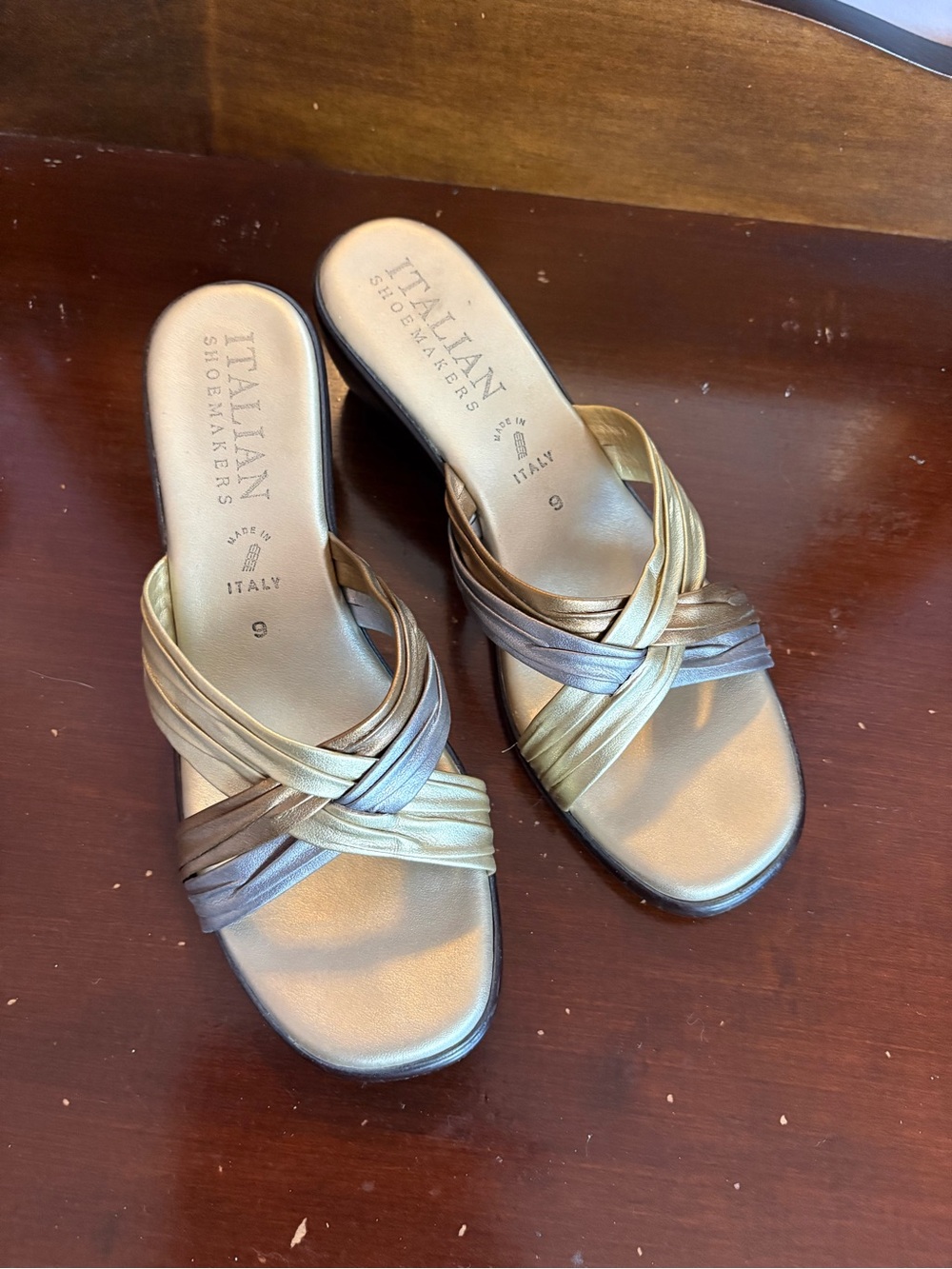 Italian Shoemakers Metallic Multi-Strip Slide Mules - Gold & Bronze